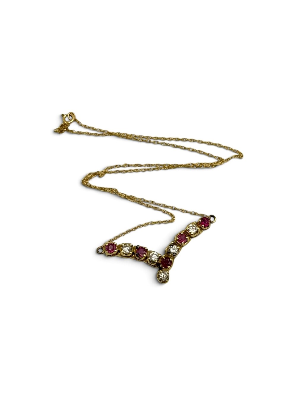 Diamond, Ruby, 14k Yellow Gold Necklace